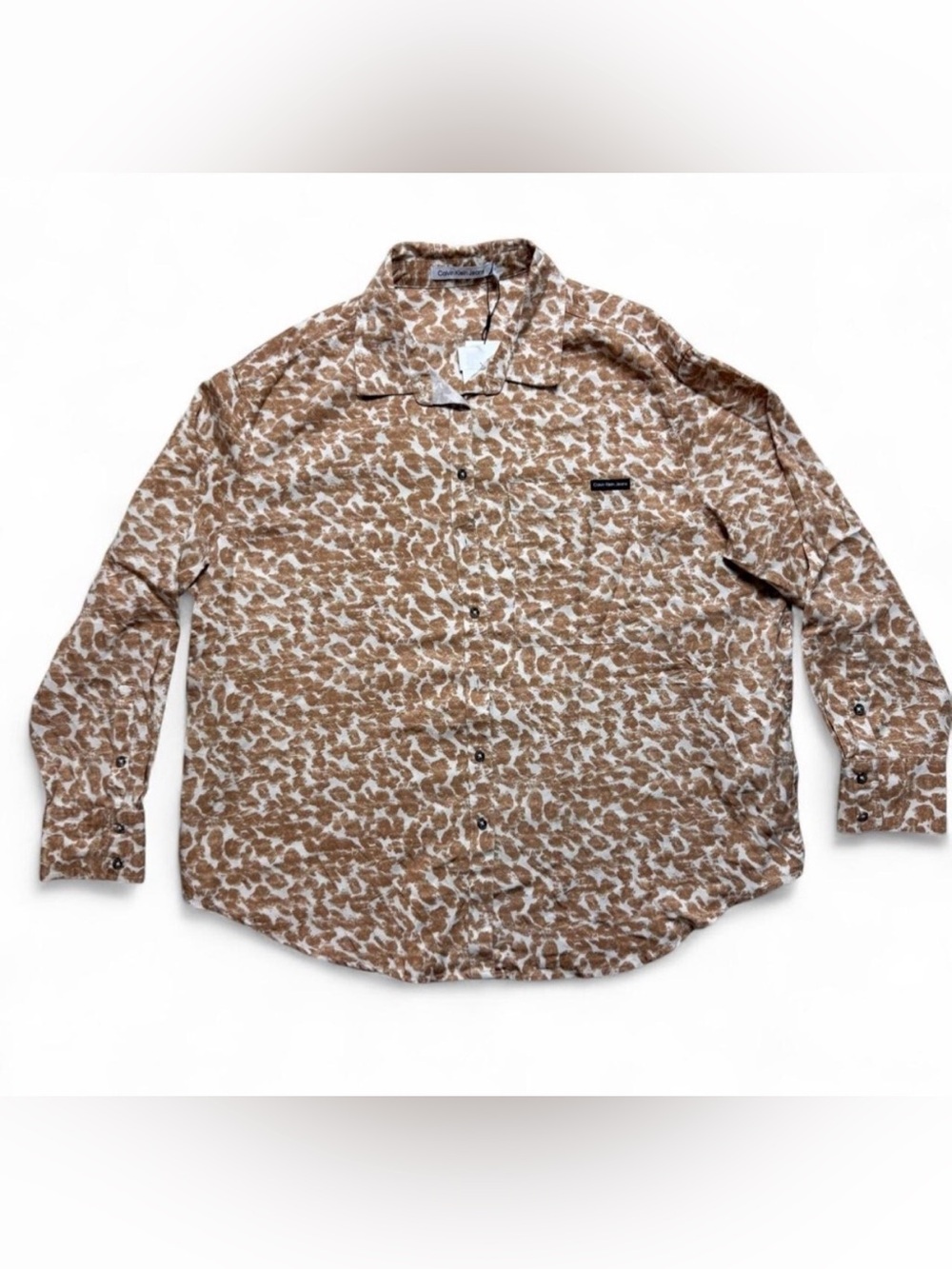 Calvin Klein Jeans Leopard Cheetah Print Boyfriend Button Up Shirt Size L NWT